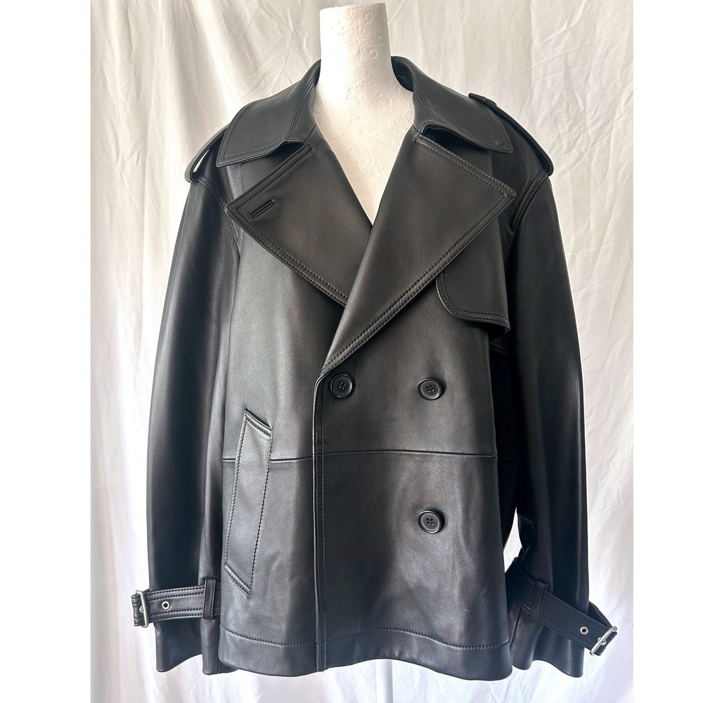 Coach The Trench Black Lamb Leather Double Breasted Cropped Jacket XL CL357